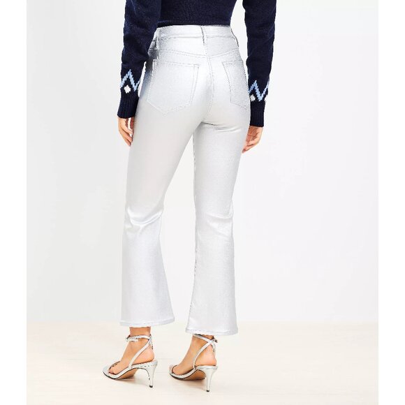 LOFT High Rise Kick Crop Jeans in Silver Metallic - Picture 3 of 14